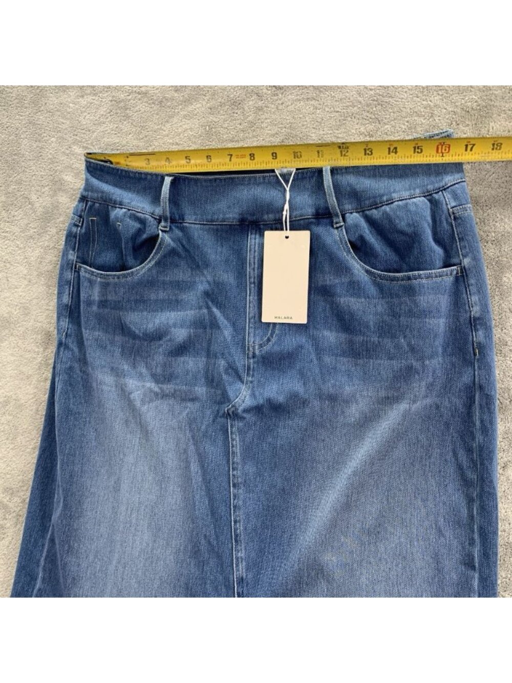 Halara Skirt Womens XL Blue Flex High Waisted Bodycon Washed Denim Casual Midi - Picture 4 of 8